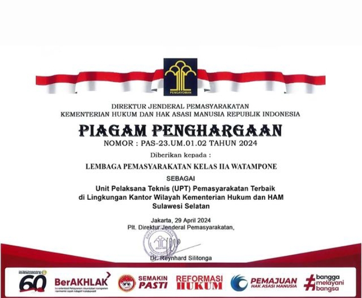 Peringati HBP Ke-60, Lapas Watampone Kembali Torehkan Prestasi Terbaik&nbsp;se-Sulsel