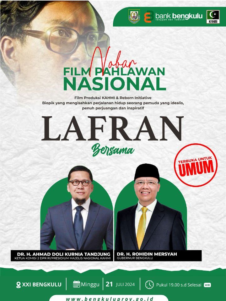Pemprov dan Bank Bengkulu Gelar Nobar Film ‘Lafran’ Gratis untuk&nbsp;Masyarakat