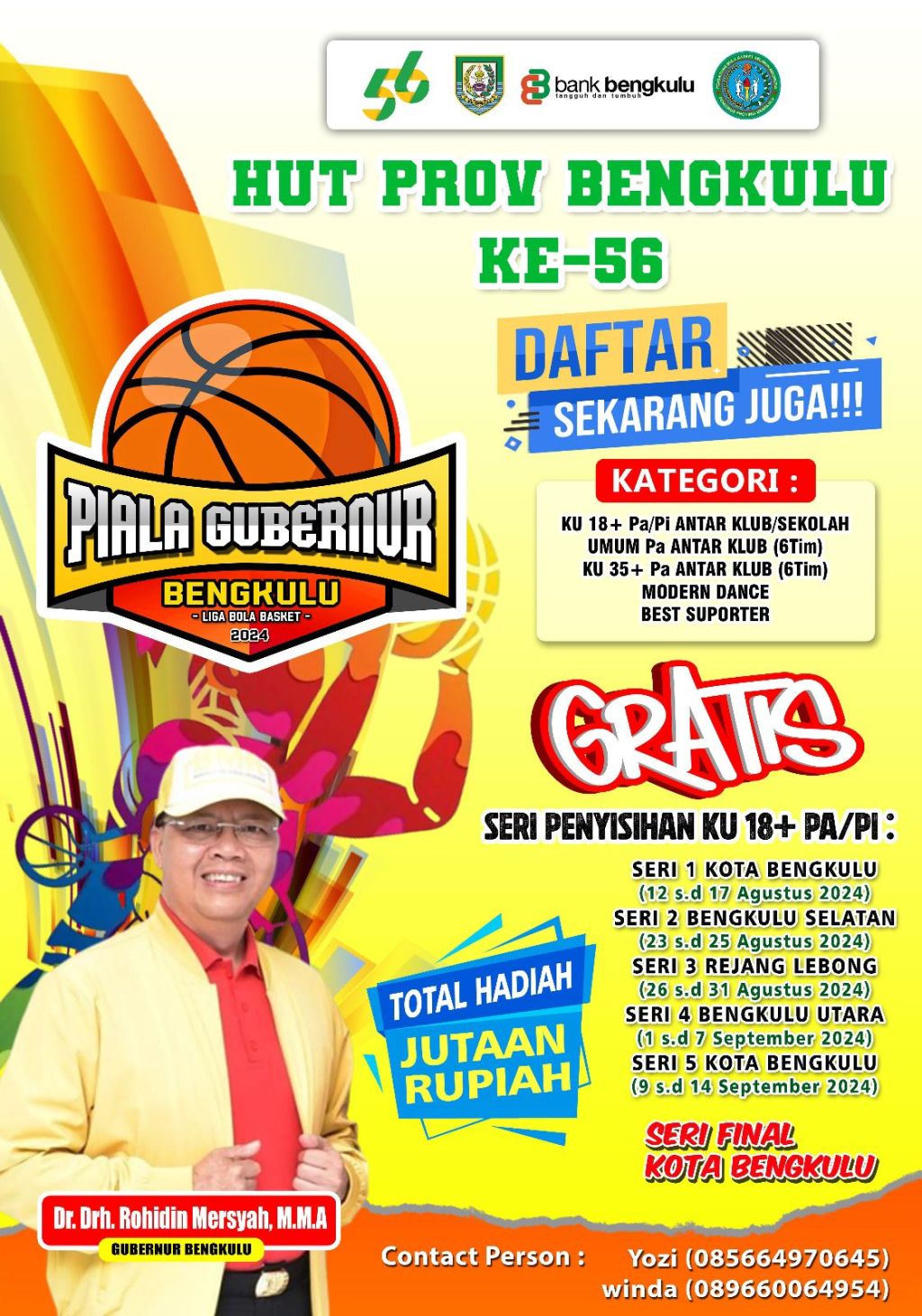 Bengkulu Liga Bola Basket 2024: Perebutan Piala Gubernur dalam Rangka HUT Provinsi Bengkulu&nbsp;ke-56